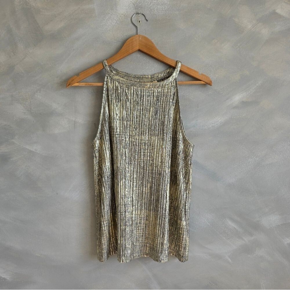 Moulinette Soeurs by Anthropologie Metallic Gold High Neck Halter Top Sz M